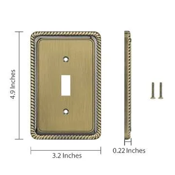 Henne Bery Rope Edge Decorative Wall Plate Switch Plate Outlet Cover (Single Toggle, 2 Pack, Antique Brass)