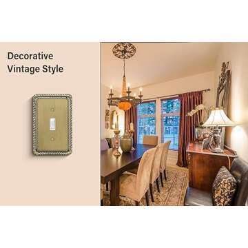 Henne Bery Rope Edge Decorative Wall Plate Switch Plate Outlet Cover (Single Toggle, 2 Pack, Antique Brass)