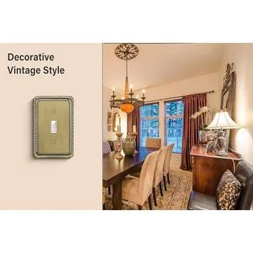 Henne Bery Rope Edge Decorative Wall Plate Switch Plate Outlet Cover (Single Toggle, 2 Pack, Antique Brass)