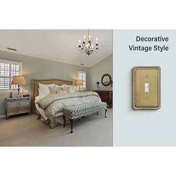 Henne Bery Rope Edge Decorative Wall Plate Switch Plate Outlet Cover (Single Toggle, 2 Pack, Antique Brass)
