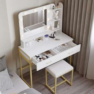 Vanity Set with Lighted Mirror,Vanity Desk with 2 Drawers,Makeup Vanity Dressing Table with 9 Lights...