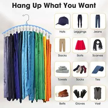 Upgrade Skirt Pants Hangers with Clips, Metal Pants Legging Organizer for Closet Holds 30 Leggings/Shorts/Jeans/Skirts Pants Hangers Space Saving Hanging Closet Organizers Shorts Hangers, Blue 2Pack