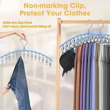 Upgrade Skirt Pants Hangers with Clips, Metal Pants Legging Organizer for Closet Holds 30 Leggings/Shorts/Jeans/Skirts Pants Hangers Space Saving Hanging Closet Organizers Shorts Hangers, Blue 2Pack