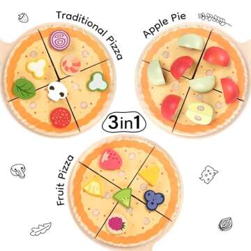 PairPear Wooden Pizza Toy Cutting Play Food Set, Kids Pretend Play Kitchen Accessories, Wooden Kids ...