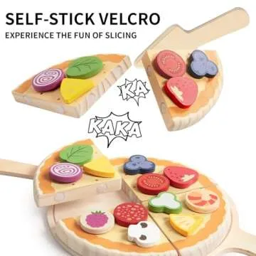 PairPear Wooden Pizza Toy Cutting Play Food Set, Kids Pretend Play Kitchen Accessories, Wooden Kids Kitchen Playset, Pizza Making Toy Set Cooking Gifts for Boys Girls Age 3+