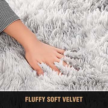 LFHHT Fluffy 5x7 Shag Area Rugs for Bedroom, Plush Fuzzy Shaggy Carpet Rugs for Living Room Classroom Nursery Home Decor, Tie-Dyed Light Grey Anti-Skid Rugs for Kids Girls Boys