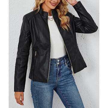 Bellivera Faux Leather Jackets for Womens Motorcycle Spring Clothing Coat 37 Black S