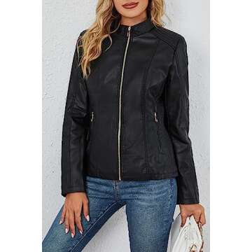 Bellivera Faux Leather Jackets for Womens Motorcycle Spring Clothing Coat 37 Black S