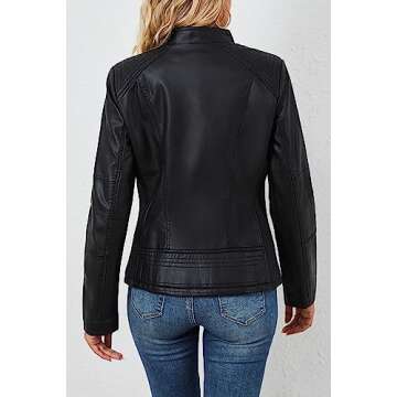 Bellivera Faux Leather Jackets for Womens Motorcycle Spring Clothing Coat 37 Black S
