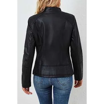 Bellivera Faux Leather Jackets for Womens Motorcycle Spring Clothing Coat 37 Black S