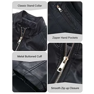 Bellivera Faux Leather Jackets for Womens Motorcycle Spring Clothing Coat 37 Black S