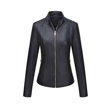 Bellivera Faux Leather Jackets for Womens Motorcycle Spring Clothing Coat 37 Black S