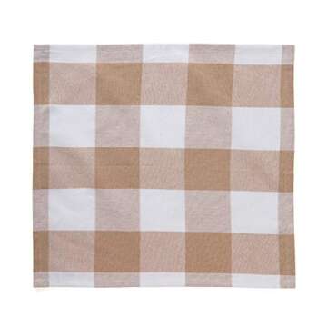 Encasa XO Cotton Cloth Napkins Set of 12 | Buffalo Beige Checks | 43x43 cm | Dining Table Napkins | Machine Washable & Reusable