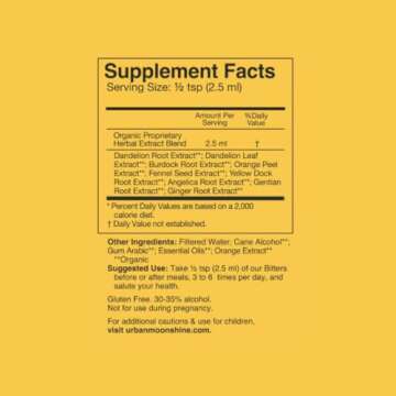 Urban Moonshine Citrus Bitters - Certified Organic - Bloating Relief* - Supports Liver Function & Appetite Regulation* - Gentle Detox* - Digestive Bitters - Gluten Free Herbal Supplement - 2 Fl Oz