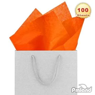 PMLAND Premium Quality Orange Tissue Paper - 100 Sheets (20 x 15 Inches) Bulk for Gift Wrap Gift Bags Packaging Crafts Party Holiday Birthday Wedding Engagement Baby Shower
