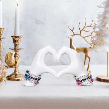 Heart Hand Sculpture, White Home Decor Aesthetics for Shelves on Coffee Table Dining Table Centerpiece, Birthday Gifts and Memorial Gifts for Women, Girlfriend Girls Mom.