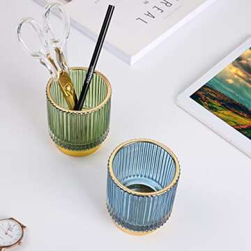 CANITORON Makeup Brush Holder 2 Pack, Glass Cosmetic Makeup Brush Organizer, Storage Organizer for P...