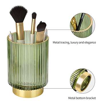 CANITORON Makeup Brush Holder 2 Pack, Glass Cosmetic Makeup Brush Organizer, Storage Organizer for Paint Brush, Pen, Pencil, Eyeliner, Bathroom Counter, Dresser, Bedroom Storage Cup-Green S+L