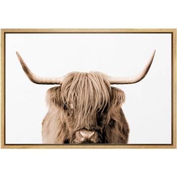 SIGNLEADER Framed Canvas Print Wall Art Brown Full-Frame Closeup of Highland Cow Animals Wilderness ...