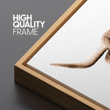 SIGNLEADER Framed Canvas Print Wall Art Brown Full-Frame Closeup of Highland Cow Animals Wilderness Photography Realism Portrait Relax/Calm Duotone for Living Room, Bedroom, Office - 24"x36" Natural
