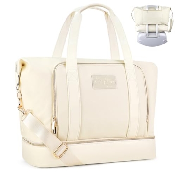 Kat Myhr Women's White Weekender Travel Bag - Luxury Quality Carry On Bag for Airplane & Travel Duff...