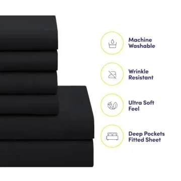Sweet Home Collection 7 Piece Comforter Set Bag Solid Color All Season Soft Down Alternative Blanket & Luxurious Microfiber Bed Sheets, Black, Queen