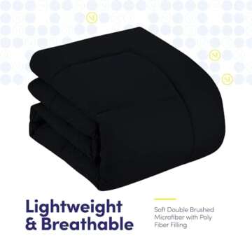 Sweet Home Collection 7 Piece Comforter Set Bag Solid Color All Season Soft Down Alternative Blanket & Luxurious Microfiber Bed Sheets, Black, Queen