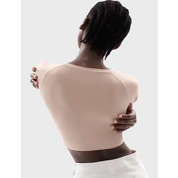 PUMIEY Crop Tops for Women Short Sleeve Crew Neck T Shirt Sexy Baby Tees Semolina Large