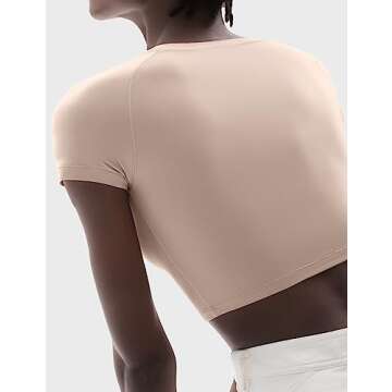 PUMIEY Crop Tops for Women Short Sleeve Crew Neck T Shirt Sexy Baby Tees Semolina Large