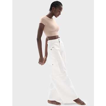 PUMIEY Crop Tops for Women Short Sleeve Crew Neck T Shirt Sexy Baby Tees Semolina Large