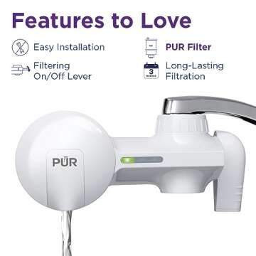 PUR Horizontal Faucet Mount Water Filtration System with Lead Reducing Filter for Cleaner, Filtered Tap Water, Lasts 100 Gallons, Sink Water Filter, White