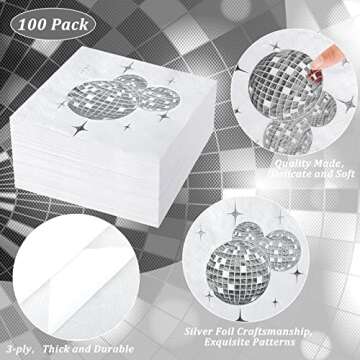 Patelai Disco Ball Napkins - 100 Disposable Party Napkins