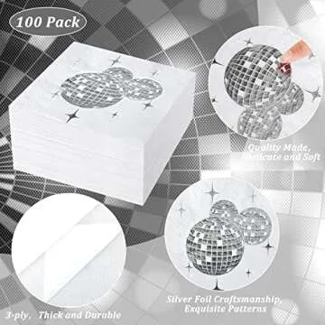 Patelai Disco Ball Napkins - 100 Disposable Party Napkins