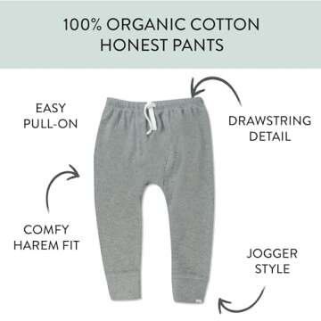 HonestBaby Multipack Honest Pants Joggers Pull on 100% Organic Cotton for Infant Baby and Toddler, B...