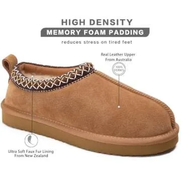 Geabal Women's Genuine Suede Water Resistant Slippers with Memory Foam and Faux Fur Lining