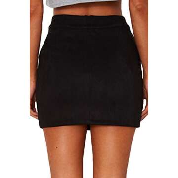 Meyeeka Women's High Waist Faux Suede Bodycon Pencil Lace Up Mini Skirt Black M