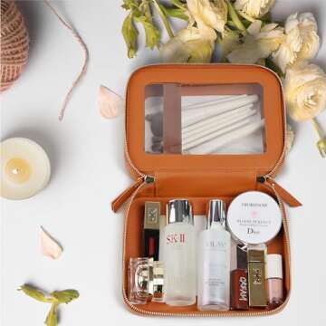 Prite Large Clear Makeup Bag Double Layer Makeup Bag for Women Travel Toiletry Bag Cosmetic Train Ca...