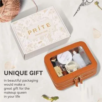 Prite Large Clear Makeup Bag Double Layer Makeup Bag for Women Travel Toiletry Bag Cosmetic Train Case with a Separate Brush Compartment for Car Essentials(Brown)