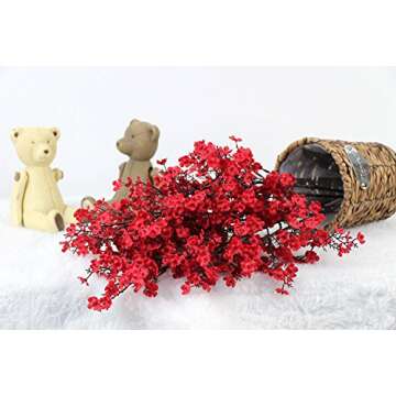 JAKY-Global Babys Breath Fabric Cloth Artificial Flowers 6 Bundle European Fake Silk Plants Decor Wedding Party Decoration Bouquets Real Touch DIY Home Garden(Red)