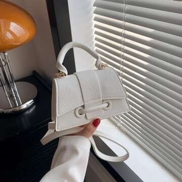 Mini White Purses for Women Cute Top Handle Crossbody Bag Trendy Tiny Clutch Handbag with Strap