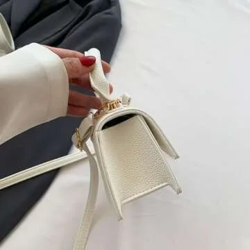 Mini White Purses for Women Cute Top Handle Crossbody Bag Trendy Tiny Clutch Handbag with Strap
