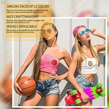 12 Pcs Smile Face Patch Iron On Patches Happy Face Chenille Patches for Clothes Dress Jackets Smile Patches for Hats Cute Embroidery DIY Project Craft Applique, 2.2 Inch(Towel Cloth Style)