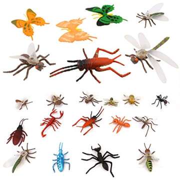 OOTSR Plastic Insects Bugs Figures[22-Pack] and Assorted Colorful Butterflies[12-Pack], 1’’-4’’ Simulated Insects Bugs Made of Premium PVC for Congnition Education or Themed Parties