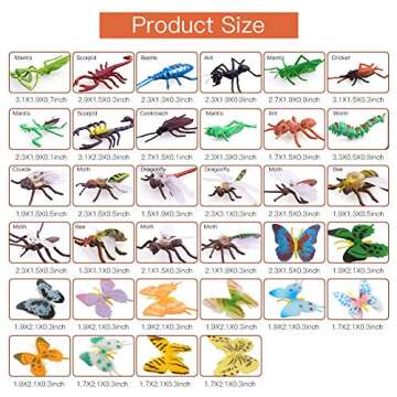 OOTSR Plastic Insects Bugs Figures[22-Pack] and Assorted Colorful Butterflies[12-Pack], 1’’-4’’ Simulated Insects Bugs Made of Premium PVC for Congnition Education or Themed Parties