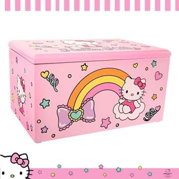 Hello Kitty Jewelry Box with Tray and Storage Official License, Pink Jewelry Box, Wood Jewelry Organizer, Sanrio Gifts (Pink)