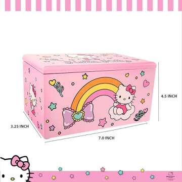 Hello Kitty Jewelry Box with Tray and Storage Official License, Pink Jewelry Box, Wood Jewelry Organizer, Sanrio Gifts (Pink)
