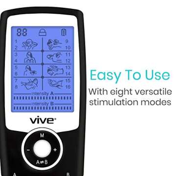 Vive Tens Unit Muscle Stimulator- Stim Machine with Self Sticking Electrodes Pads, Massager for Uppe...