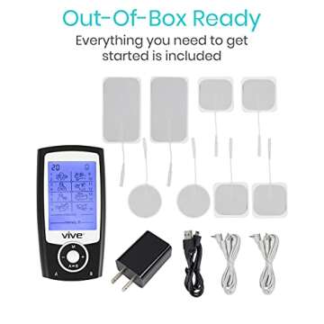 Vive Tens Unit Muscle Stimulator- Stim Machine with Self Sticking Electrodes Pads, Massager for Upper & Lower Back, Sciatica, Neck Pain Relief, Electric Shock Therapy for Muscles & Pain Management