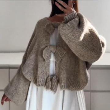 Y2K Bow Tie Front Knit Cardigan Women Fall Outwear