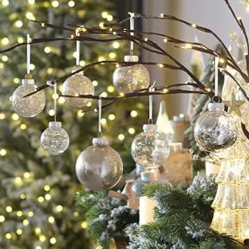 Sea Team 60mm/2.36" Shatterproof Clear Plastic Christmas Tree Ball Ornaments Set, Decorative Hanging Transparent Xmas Baubles with Stuffed Delicate Decorations (30 Counts, Champagne)